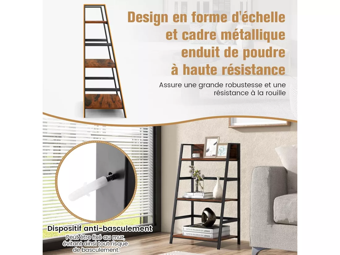 Lot de 2 bibliothèque industrielle à 3 niveaux 54x34x90cm, etagère en bois polyvalente