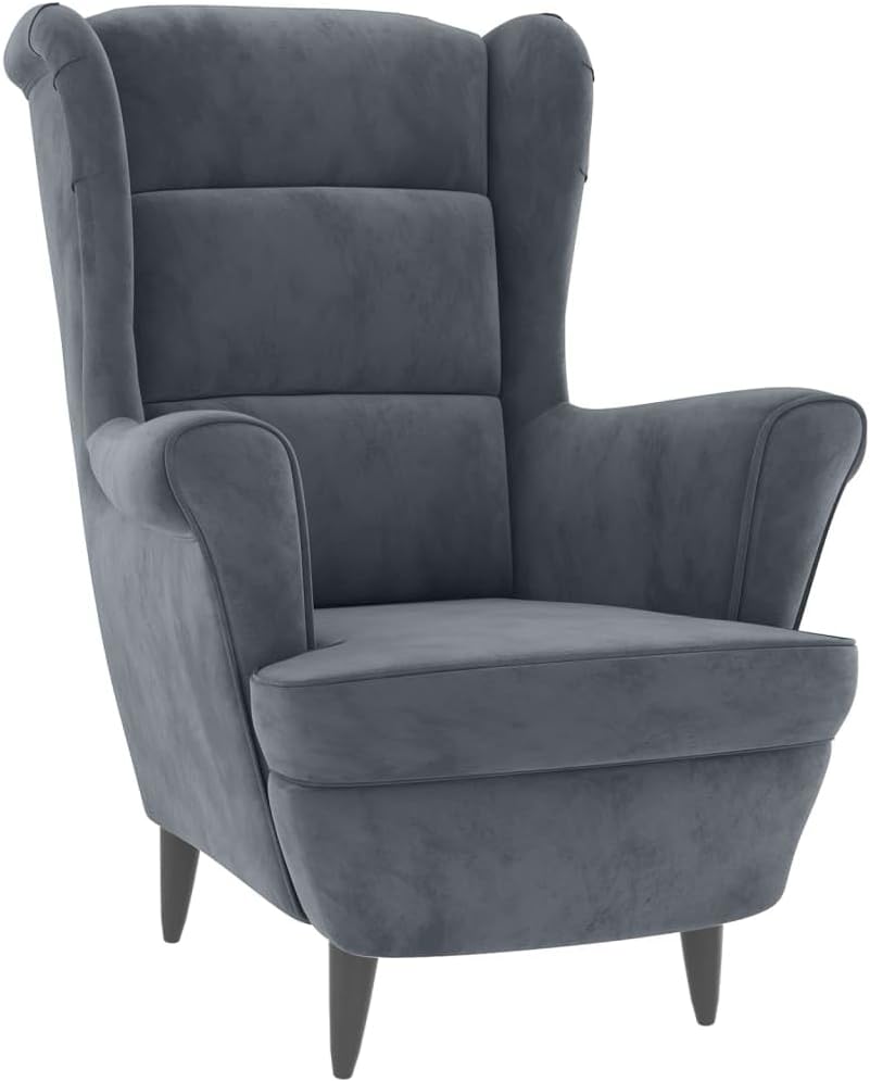 vidaXL Ohrensessel mit Hocker Armlehnen Fernsehsessel Polstersessel Loungesessel Wohnzimmersessel TV Sessel Ruhesessel Relaxsessel Dunkelgrau Samt