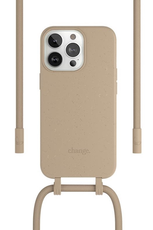 iPhone 13 Pro Max Change Necklace BioCase Antimikrobielle Schutzhülle Vegan Biologisch Abbaubar   Abnehmbare Handykette CHA098 - Taupe