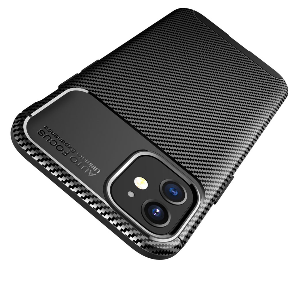 iPhone 12 / iPhone 12 Pro Gummi Case Schutzhülle mit Air Cushion Fallschutz im Carbon Look - Schwarz
