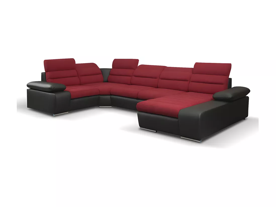 Canapé d'angle panoramique convertible en tissu et simili BOILEAU - Bicolore Rouge/Noir - Angle droit