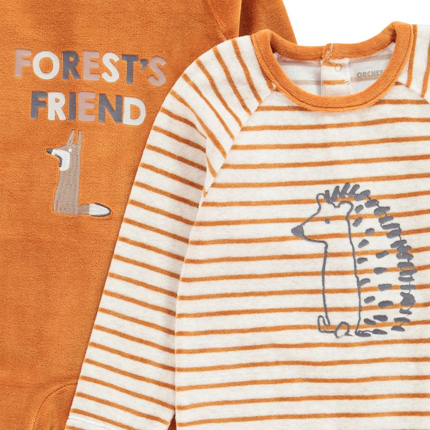 Lot de 2 dors-bien en velours print animaux pour bébé garçon - Ecru