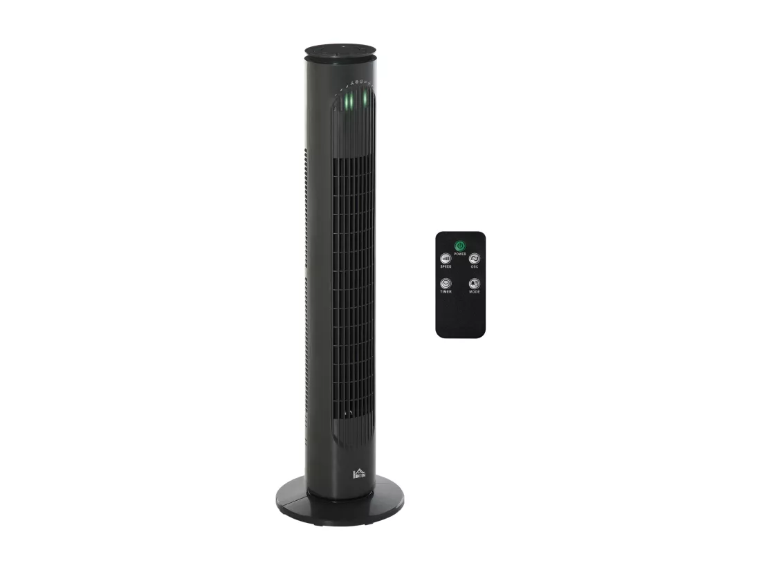 Ventilateur colonne tour oscillant 45 W silencieux télécommande incluse minuterie 3 modes 3 vitesses anthracite