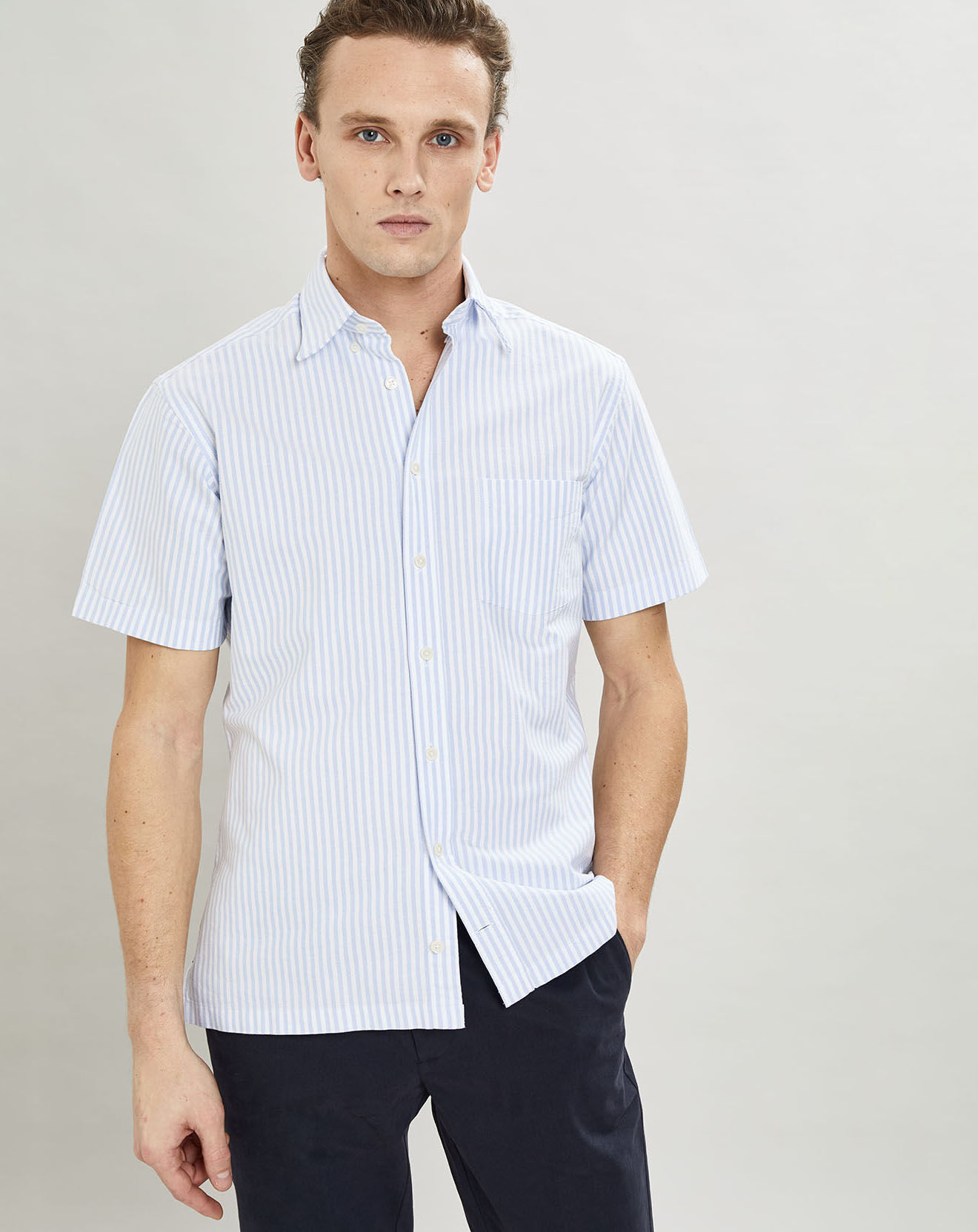 Hackett London Chemise en coton épais Slim Fit Bat Oxford à rayures bleu ciel