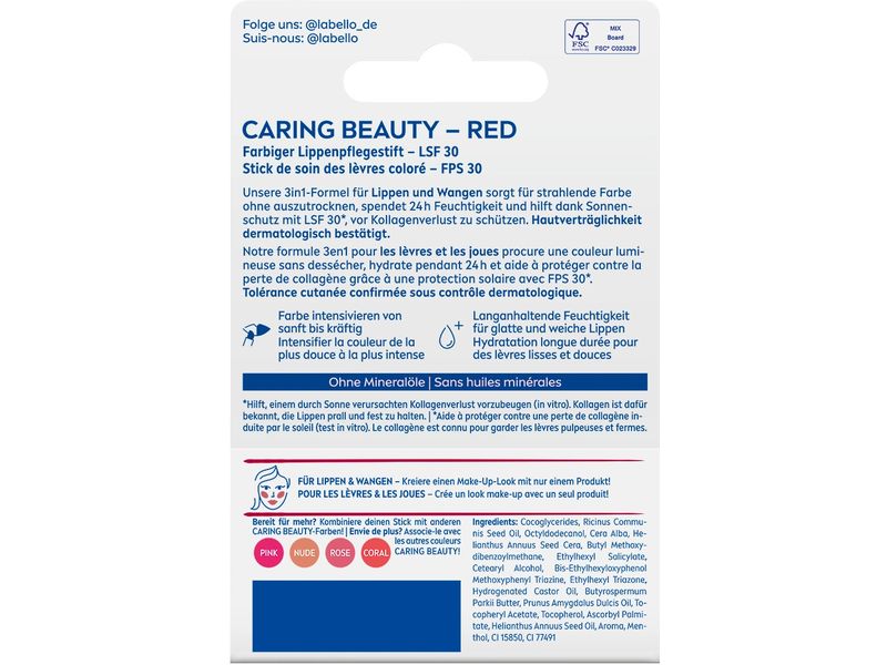 LABELLO Caring Beauty Lip Red 4.8 g Lippenpflege für ein strahlendes und gepflegtes Lächeln für jeden Tag