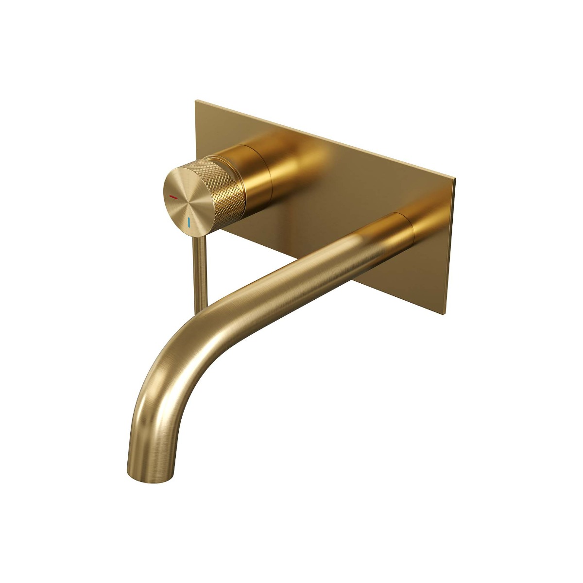 Brauer Gold Carving inbouw wastafelkraan plaat met gebogen uitloop, lange handgreep en ColdStart geborsteld messing PVD links