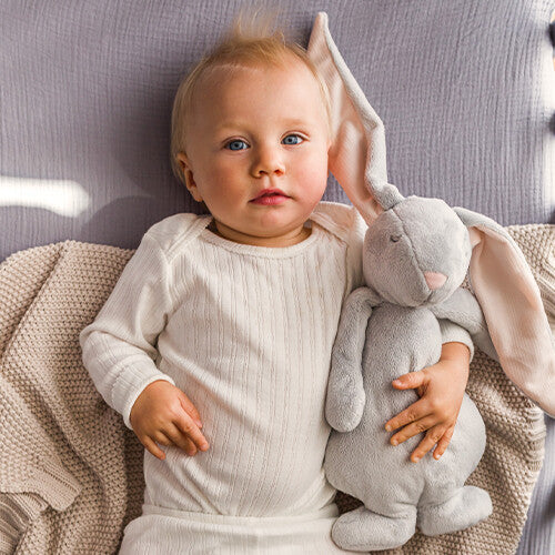 Moonie knuffelkonijn met nachtlamp en geluid - sky - 28 cm
