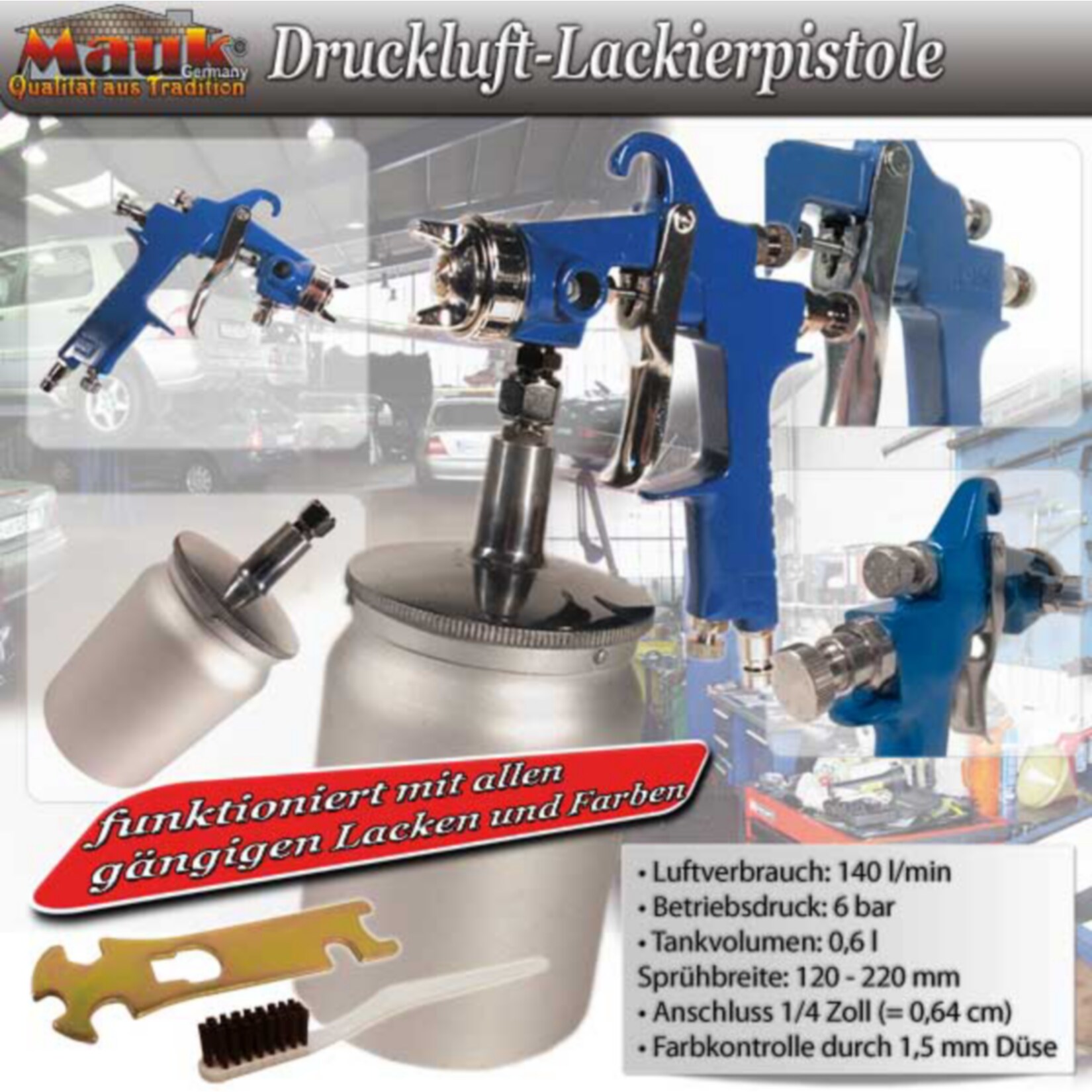 Mauk Druckluft Lackierpistole (Behälter unten) 1,5 mm Düse