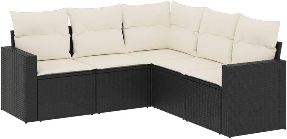 vidaXL Garten Sofa Garnitur 5-TLG., Gartenmöbel Set mit Kissen Stauraum, Sitzgruppe für Garten Terrasse, Modular Gartensofa Lounge, Schwarz Poly Rattan