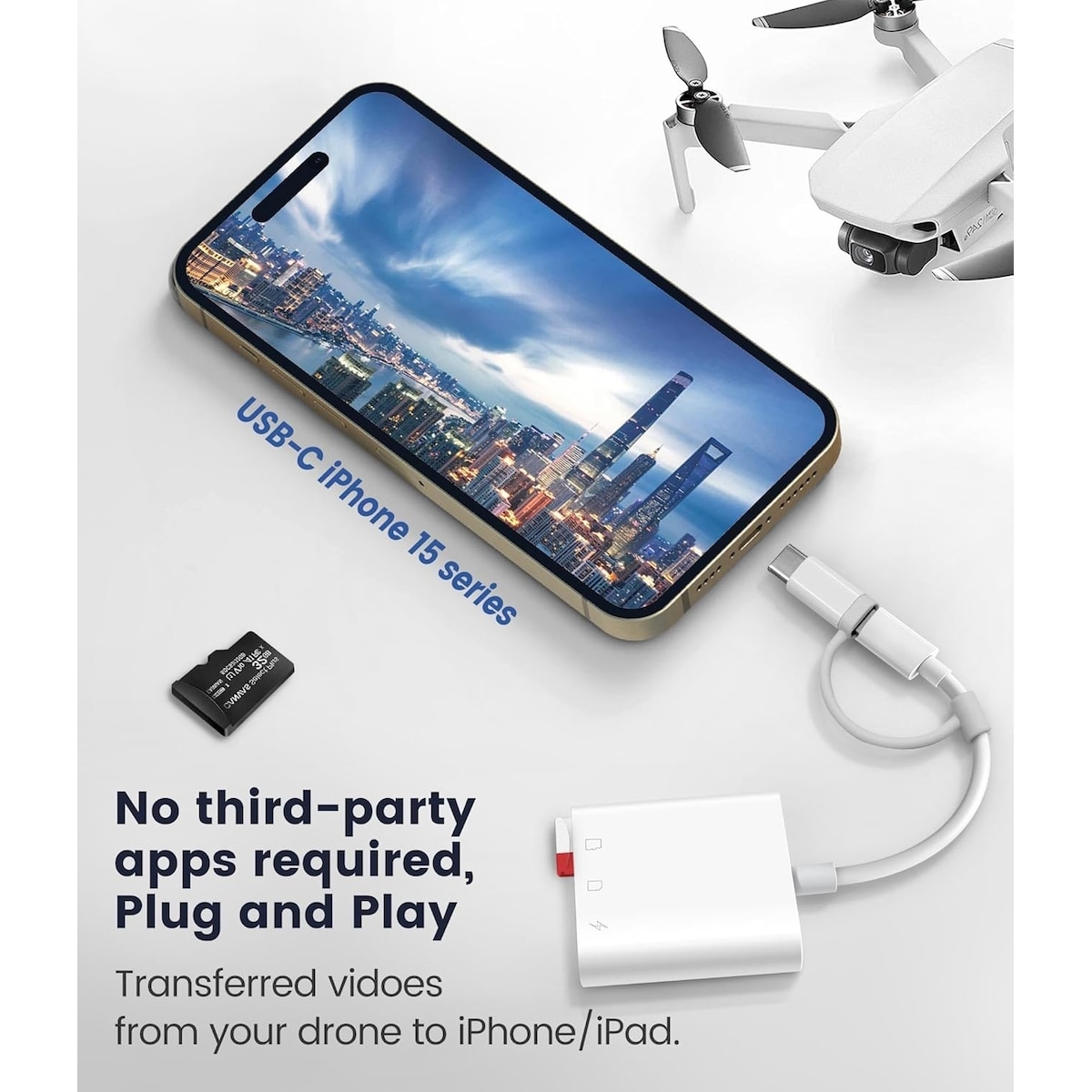 NÖRDIC USB-C, Lightning-kortleser 2 spor SD, MicroSD 1xUSB-C Lading PD30W UHS-I