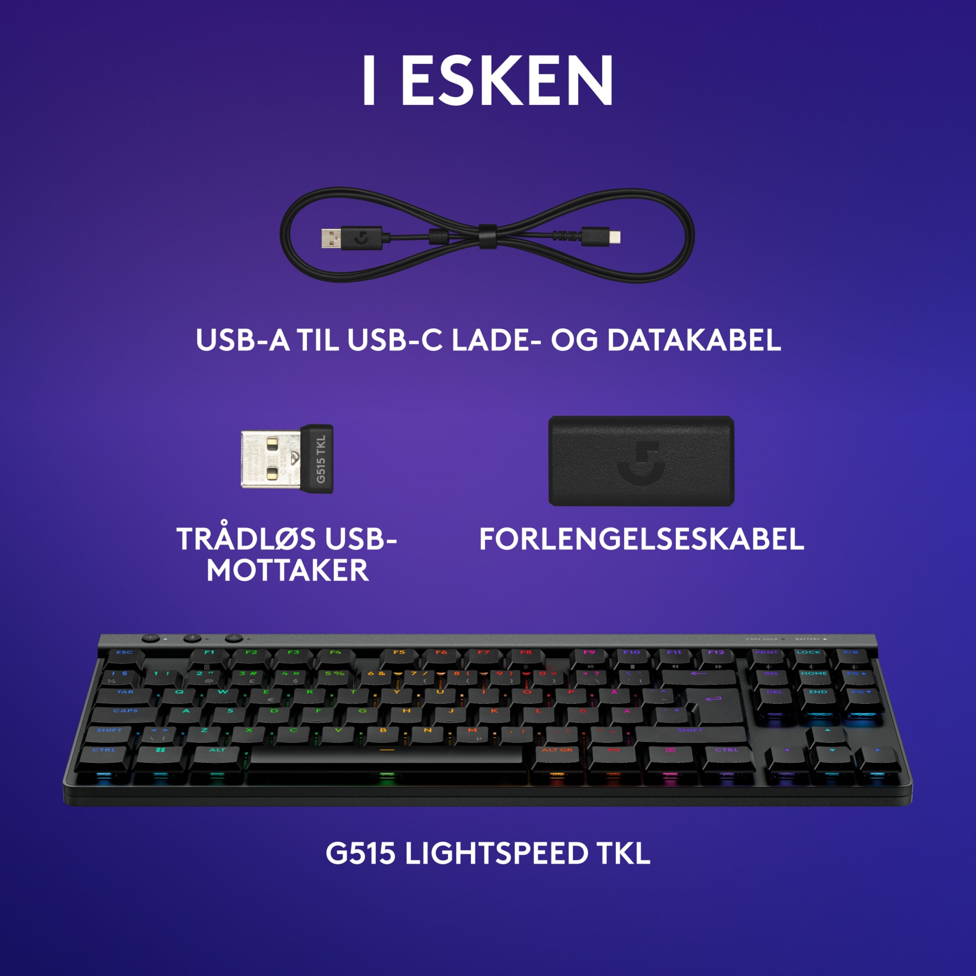 Logitech G515 Lightspeed TKL Trådløst gamingtastatur Tactile Svart
