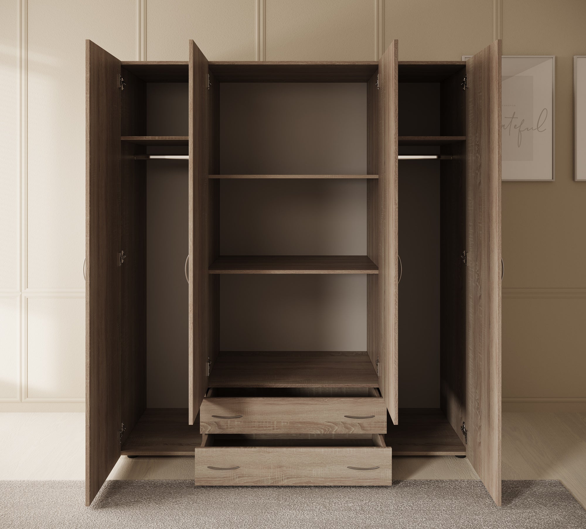 Serra - Kledingkast 4-deurs - Licht eiken - 160x51x177 cm