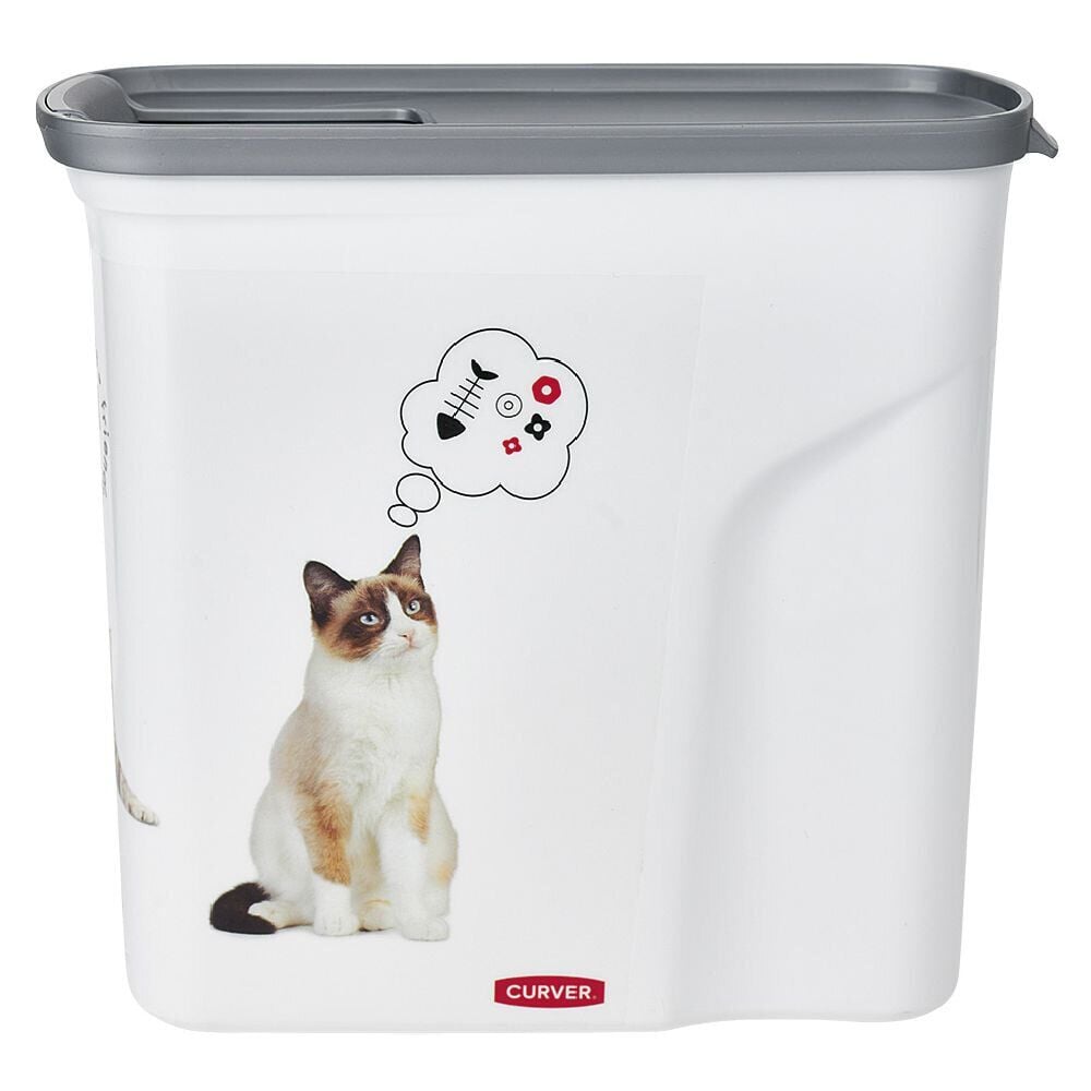 Boîte à croquettes pour chat grise et blanche 2L