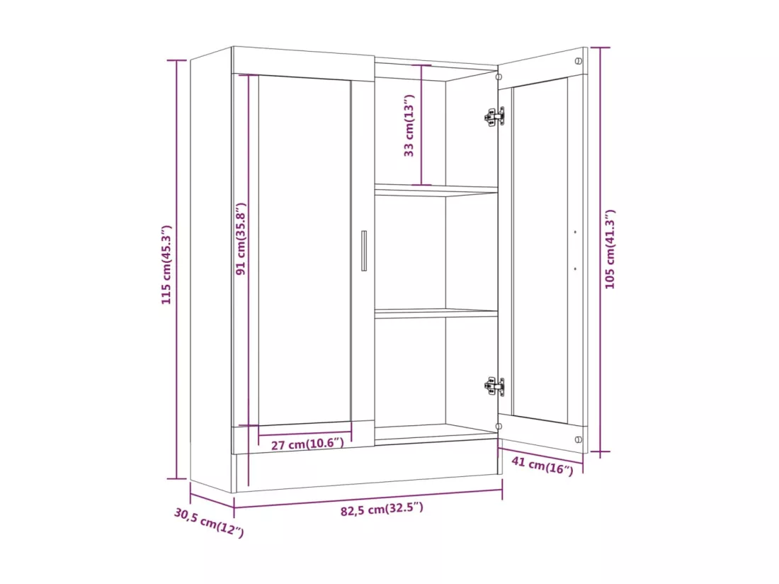 Armoire à vitrine Chêne fumé 82,5x30,5x115 cm Bois d'ingénierie