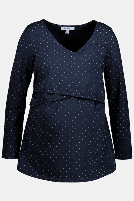 Bellieva-Wickelshirt, Punkte, V-Ausschnitt, Langarm, GOTS