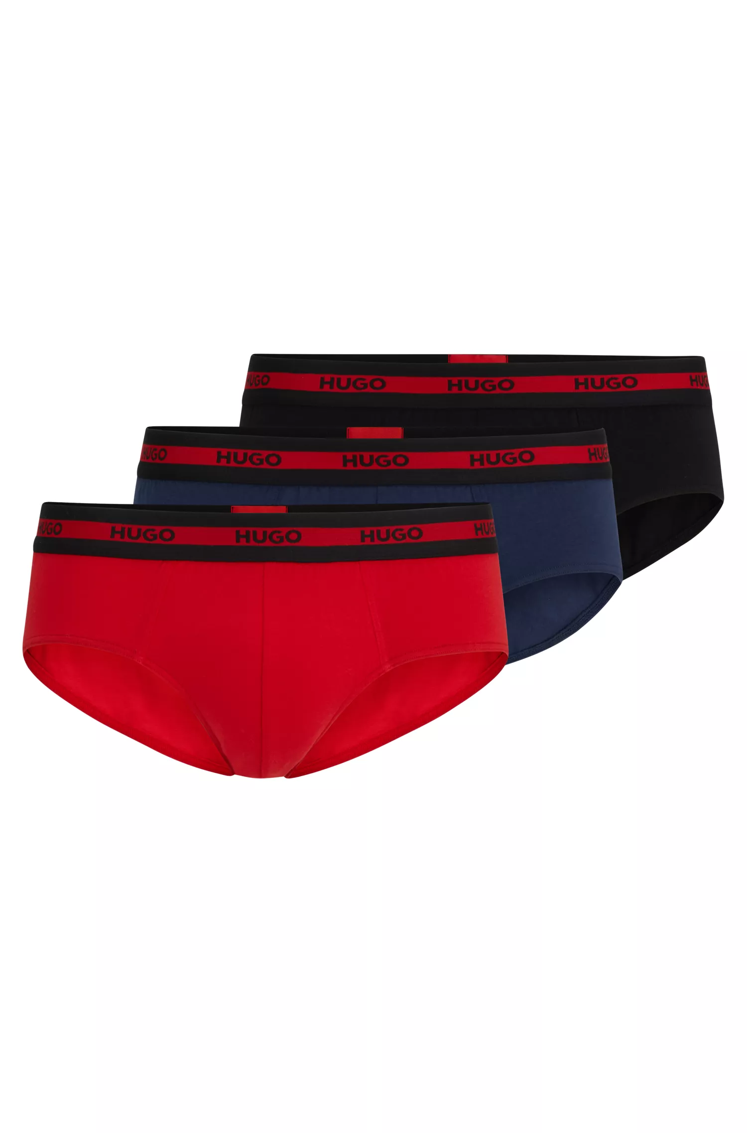 HUGO Vermelho - Pacote com três cuecas de algodão elástico com cós com o logotipo.
