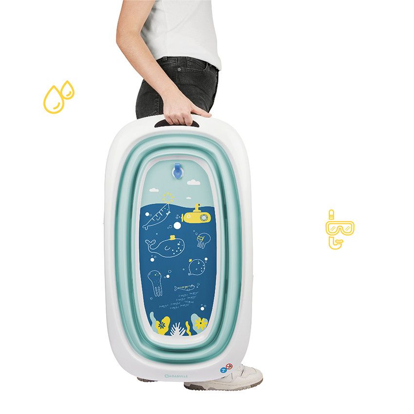 Baignoire pliable avec fond ludique marin bleu - Ecru