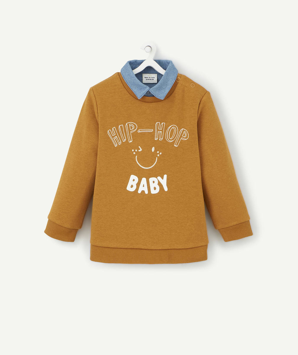 SWEAT HIP-HOP OCRE BÉBÉ GARÇON EN FIBRES RECYCLÉES AVEC COL CHEMISE