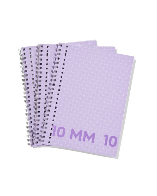 cahiers lilas A4 quadrillés 10 mm - lot de 3