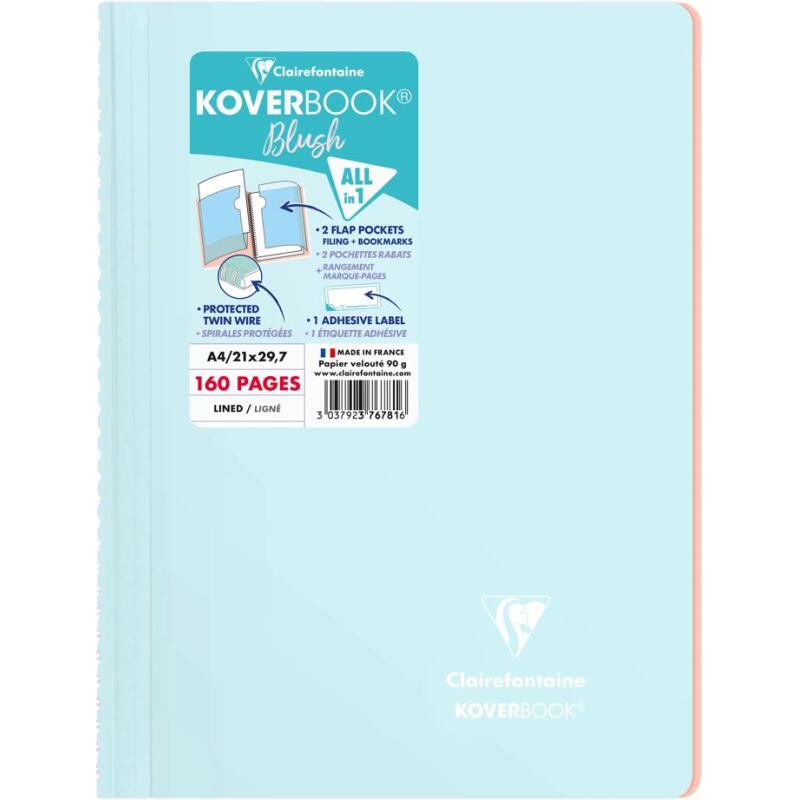 Cahier reliure intégrale enveloppante Koverbook Blush A4 160 pages ligné couverture polypropylène opaque bicolore - Assortis