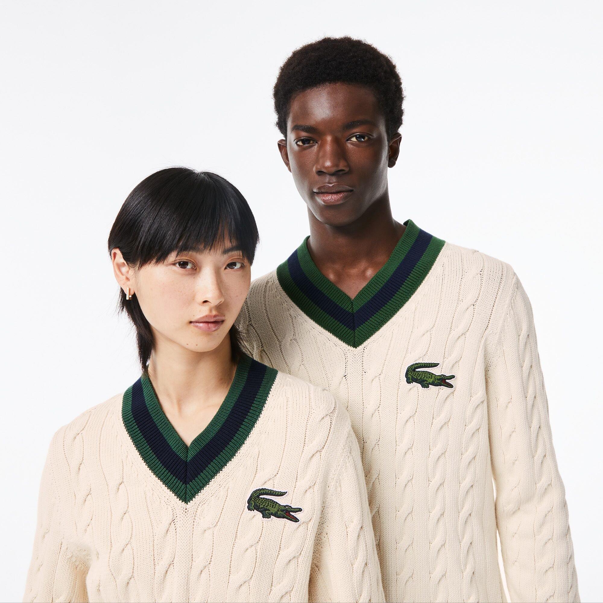 Lacoste V Neck Cable Knit Jumper