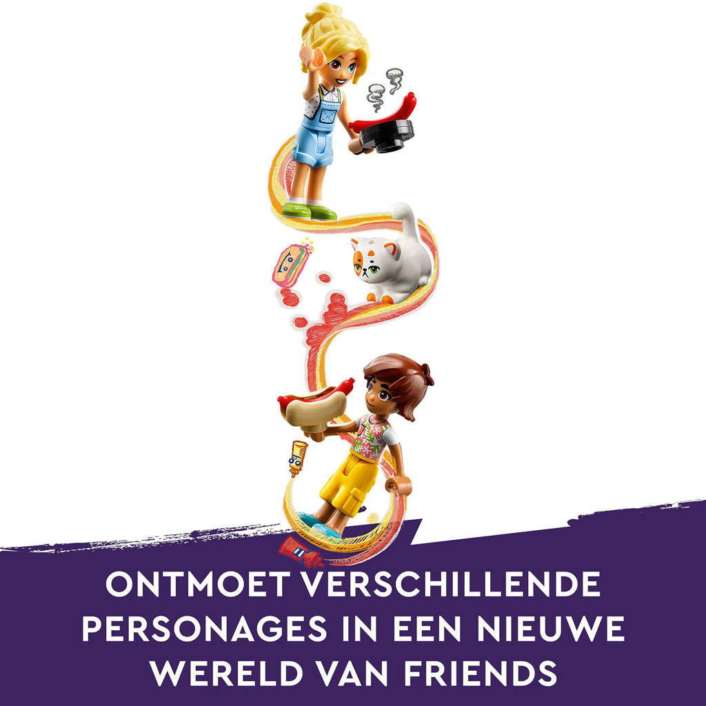 Goed om het fantasiespel te stimulerenHotdogfoodtruck Speelgoed Voertuig Set met Mini Poppetjes en Kat 42633
