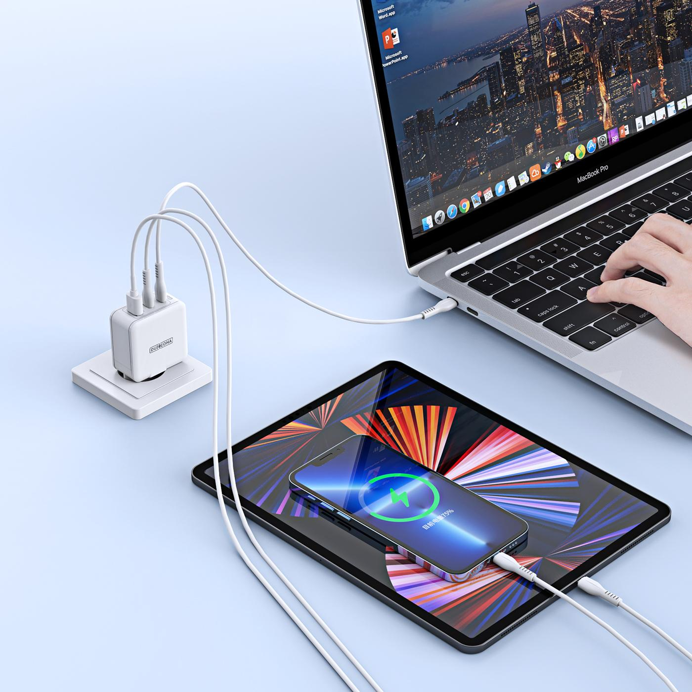 (65W) Dual USB C / USB A GaN Ladegerät Power Delivery 3.0 Netzteil - Weiss
