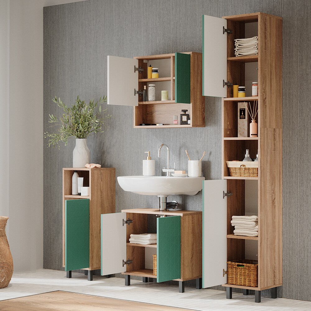 Vicco Badmöbel-Set Agasta sonoma, Badezimmerschränke 3D Optik