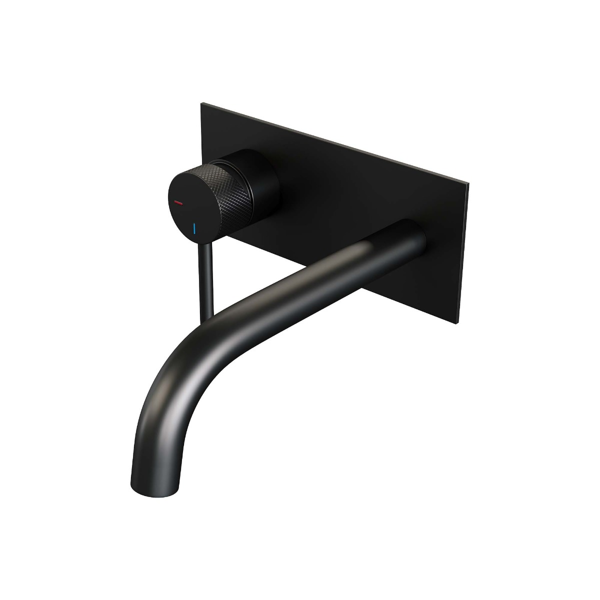 Brauer Black Carving inbouw wastafelkraan plaat met gebogen uitloop, lange handgreep en ColdStart mat zwart links