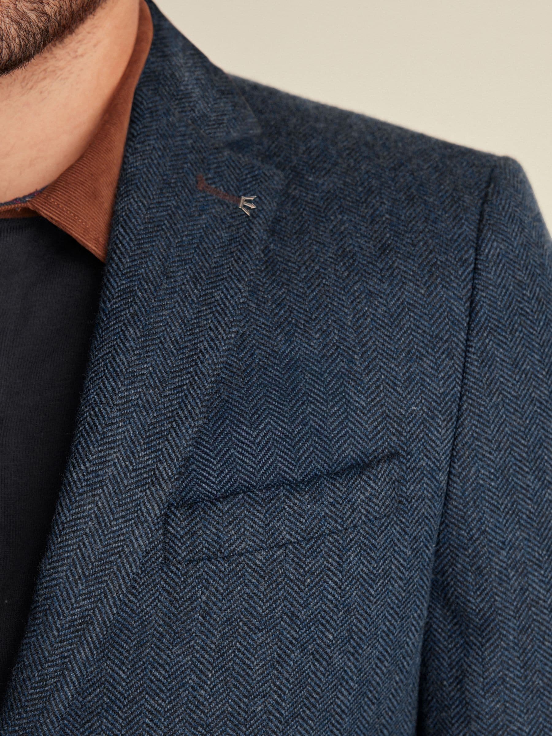 Blauw - Slim Fit - Blazer met visgraatmotief en hoog wolgehalte