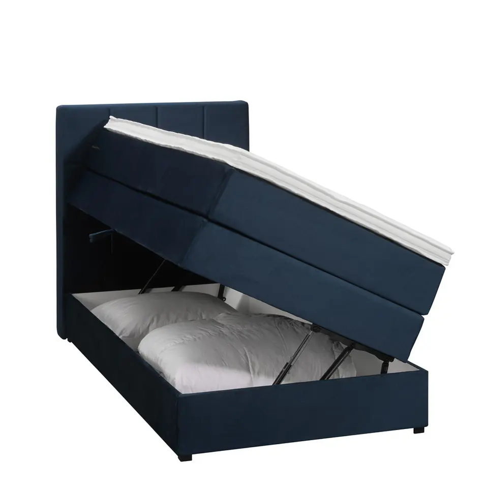 Boxspring met opbergruimte Liv geblokt - blauw - 90x200 cm