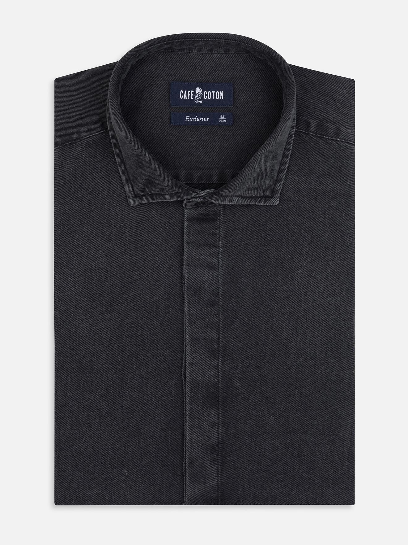 Chemise cintrée Gustav en denim carbone  - Gorge cachée