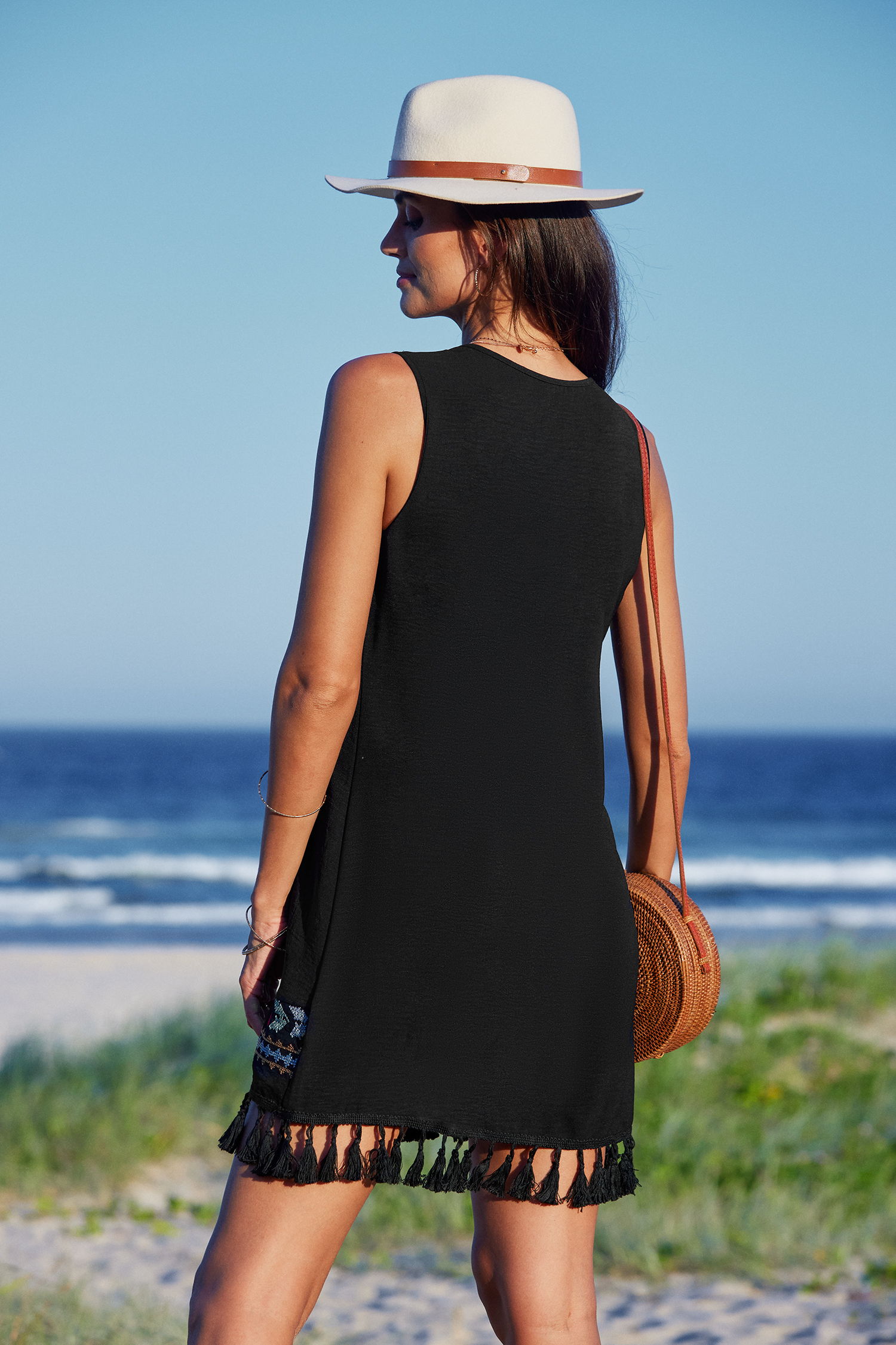 Robe mini rétro boho à glands en broderie