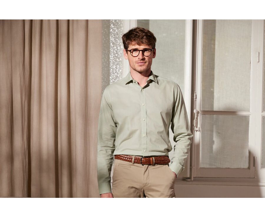 Chemise coton lin vert tilleul unie - SILBERT