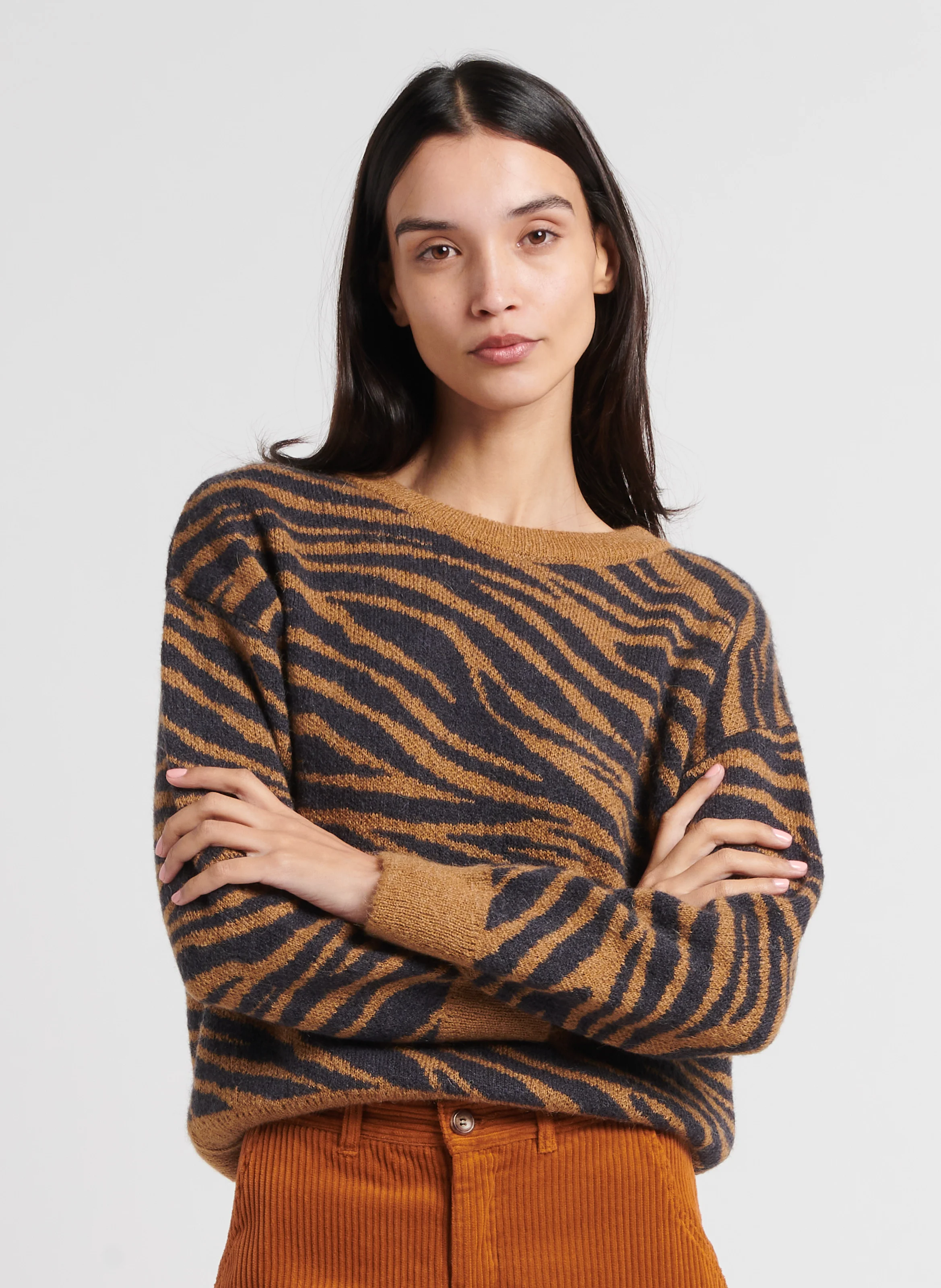 AMAZONE - Pull ample imprimé | Marron