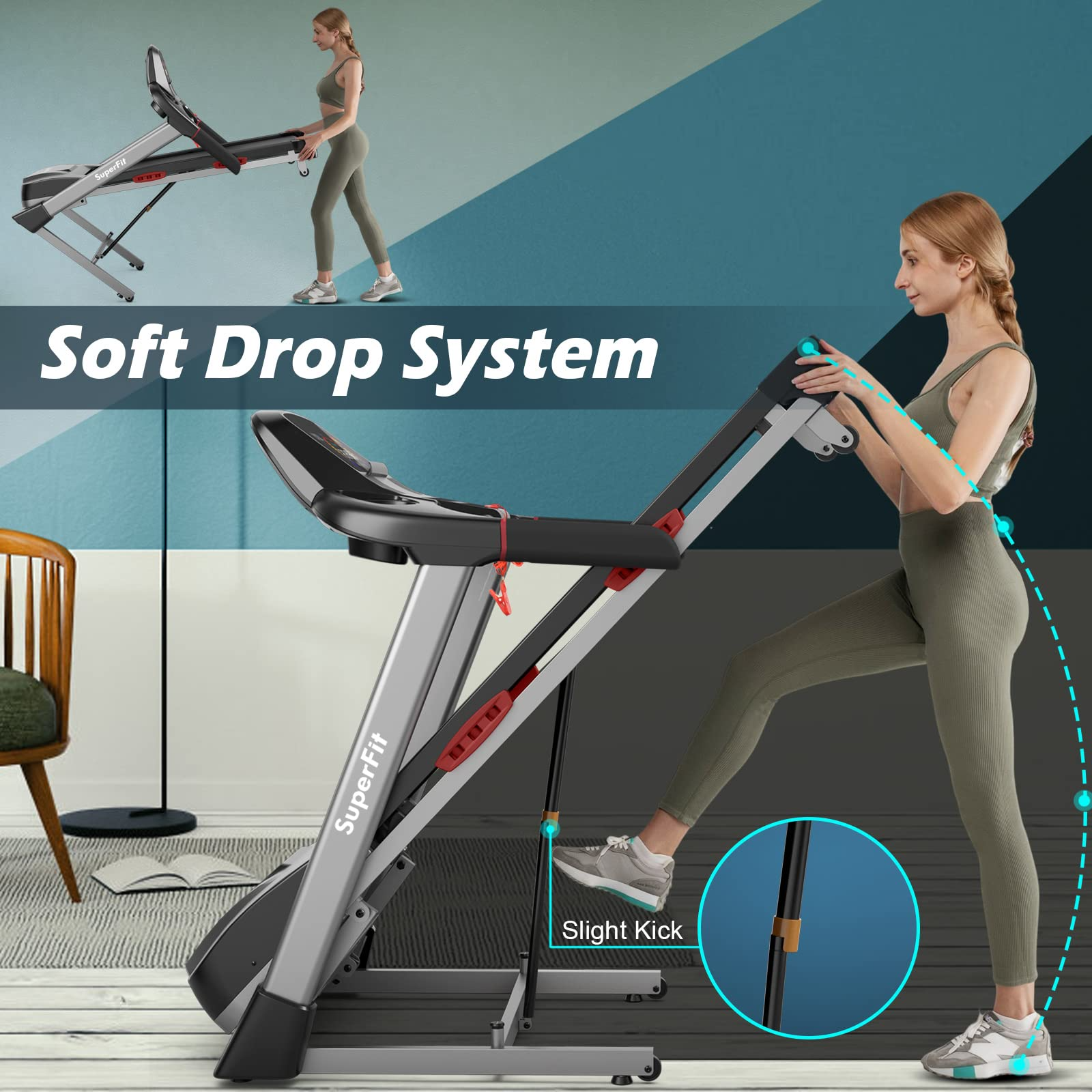 Esteira dobrável Goplus 4.75HP para academia em casa, esteira comercial resistente Superfit com inclinação automática de 15%.