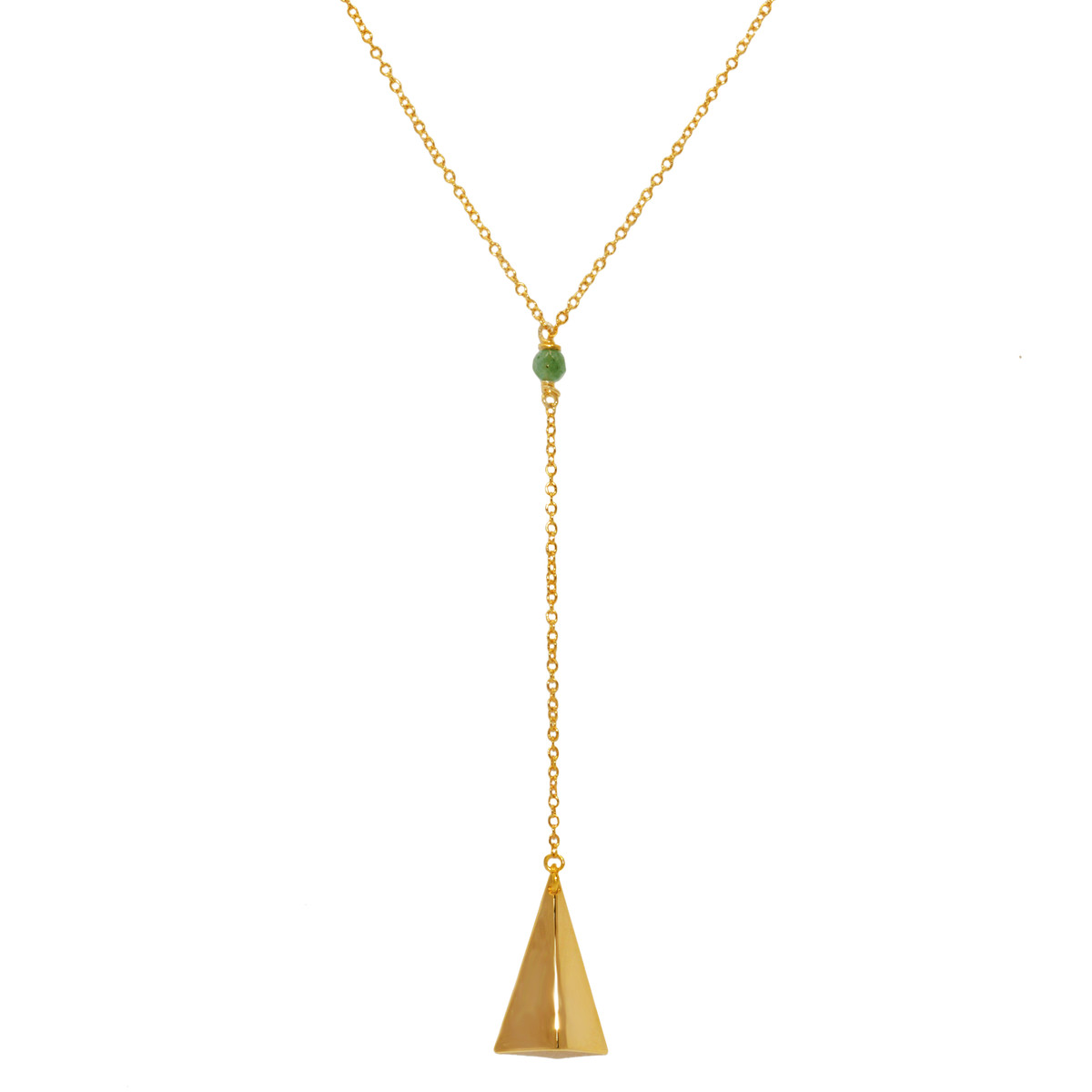 Collier en Y  perle de jade - doré à l 'or