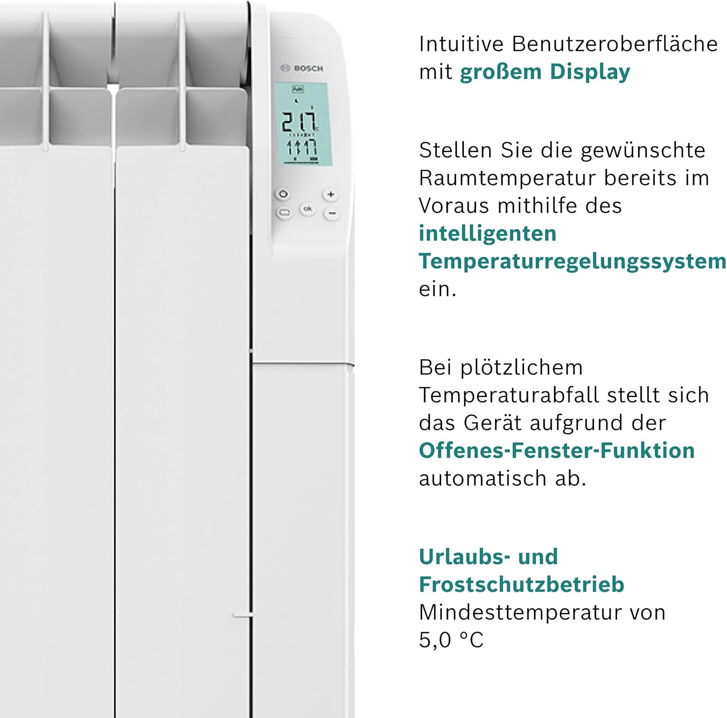 Bosch Heat Radiator 5500 mit 750 W - Ölradiator - Elektroheizung mit Digitalanzeige und programmierbarer Steuerung (inkl. Wochenprogramm)