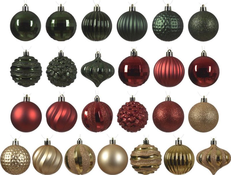 Kerstballen - Set van 30 Stuks - Rood Groen Goud - Kunststof