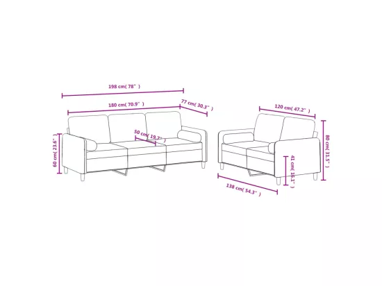 Ensemble de canapés 2 pcs avec coussins rose velours