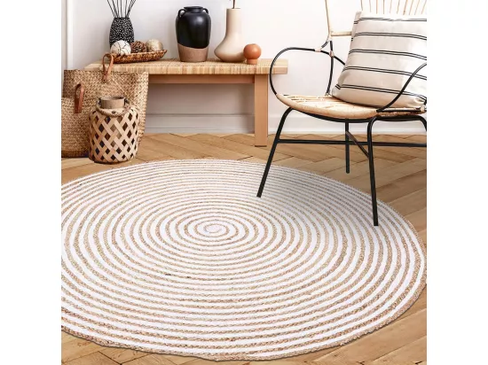 Tapis rond Ø200cm fait à la main en jute motif simple pour entrée SPIRALTRY