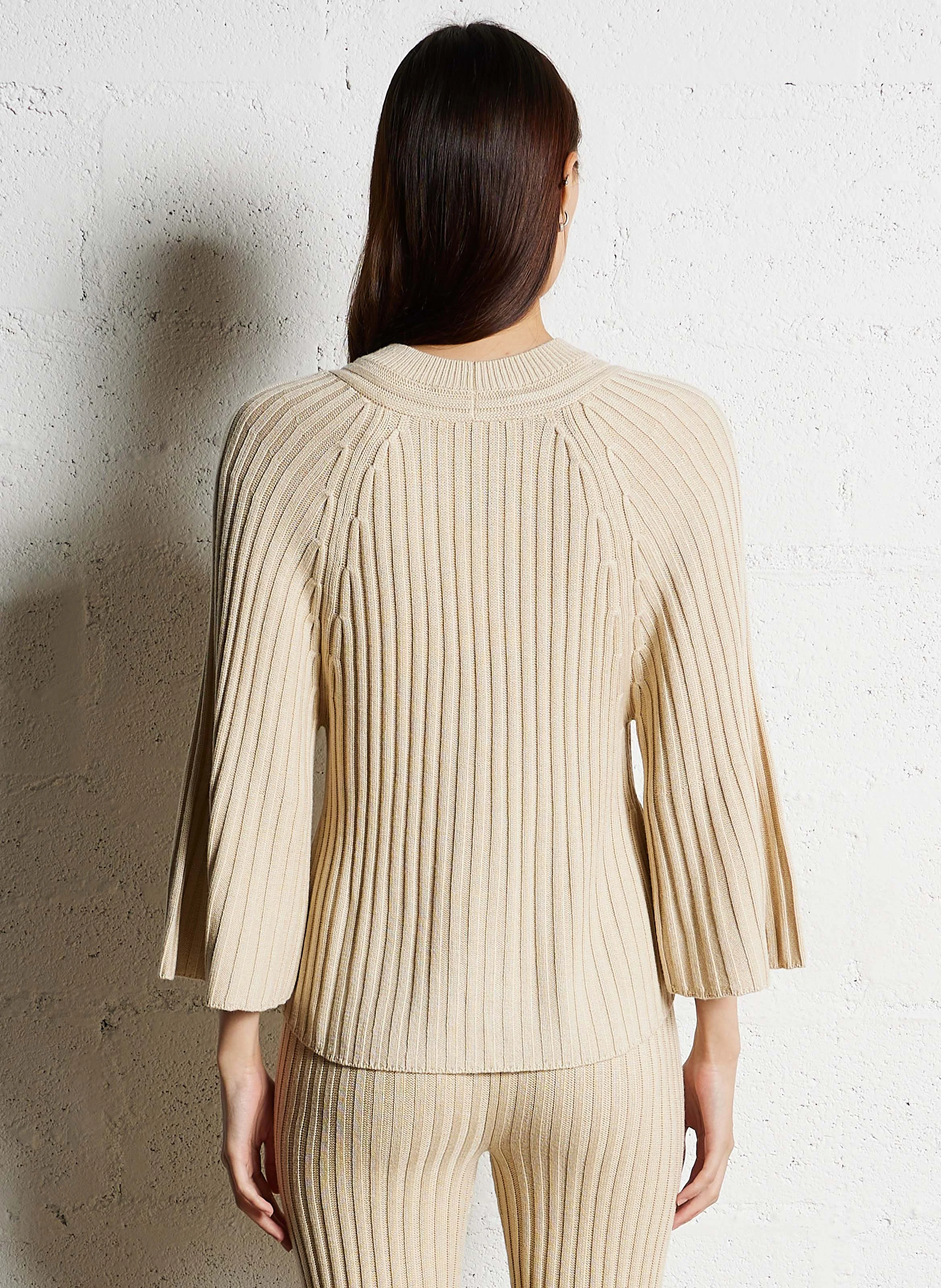 JOBERT - Pull ample en maille côtelée en laine mélangée| Beige