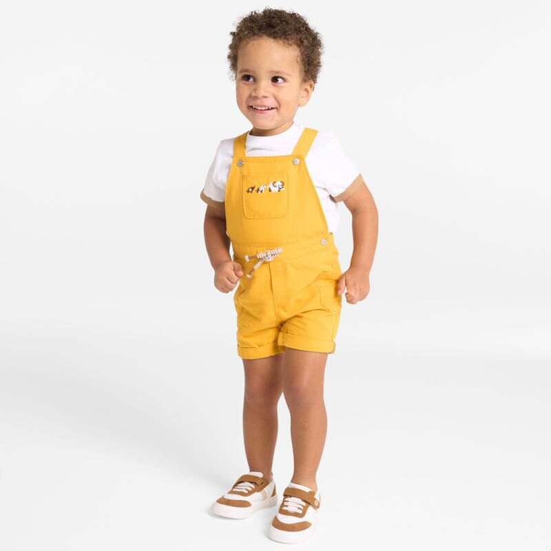Salopette courte et t-shirt jaune bébé garçon Jaune