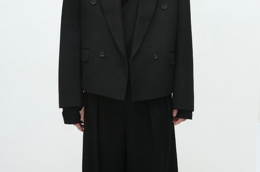 FAERIS - Dubbelrijs effen blazer / Hoge taille wijde broek