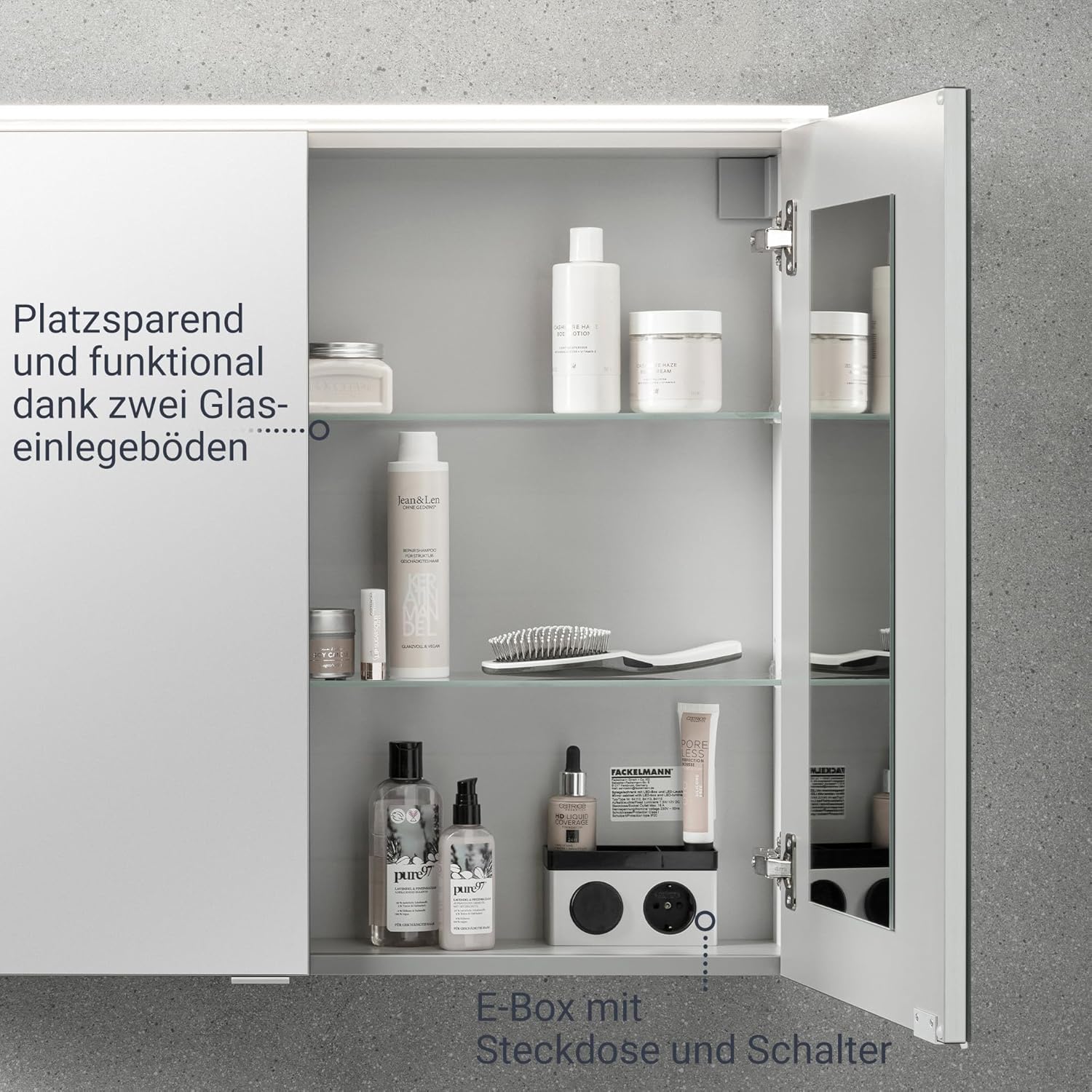 FACKELMANN B.PERFEKT LED Spiegelschrank 100 cm, Weiß Hochglanz, Energieeffiziente Beleuchtung, Maße: 100x69x15 cm, Made in Germany