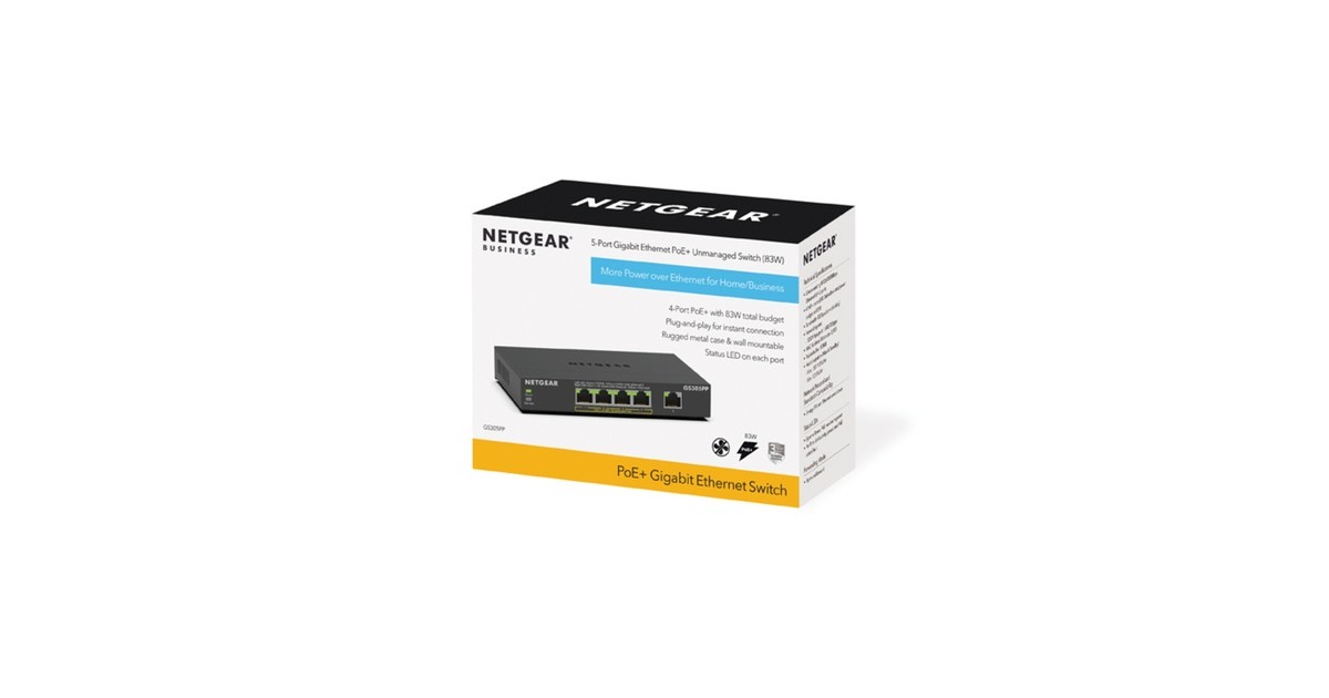 Netgear5-port Gigabit Ethernet PoE+ Unmanaged Switch (GS305PP)   (Zwart)