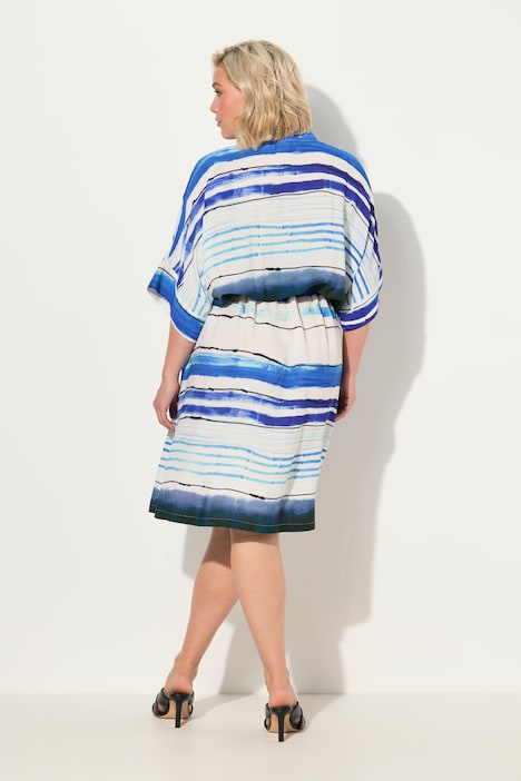 Midikleid, Streifen, Oversized, Hemdkragen, Halbarm