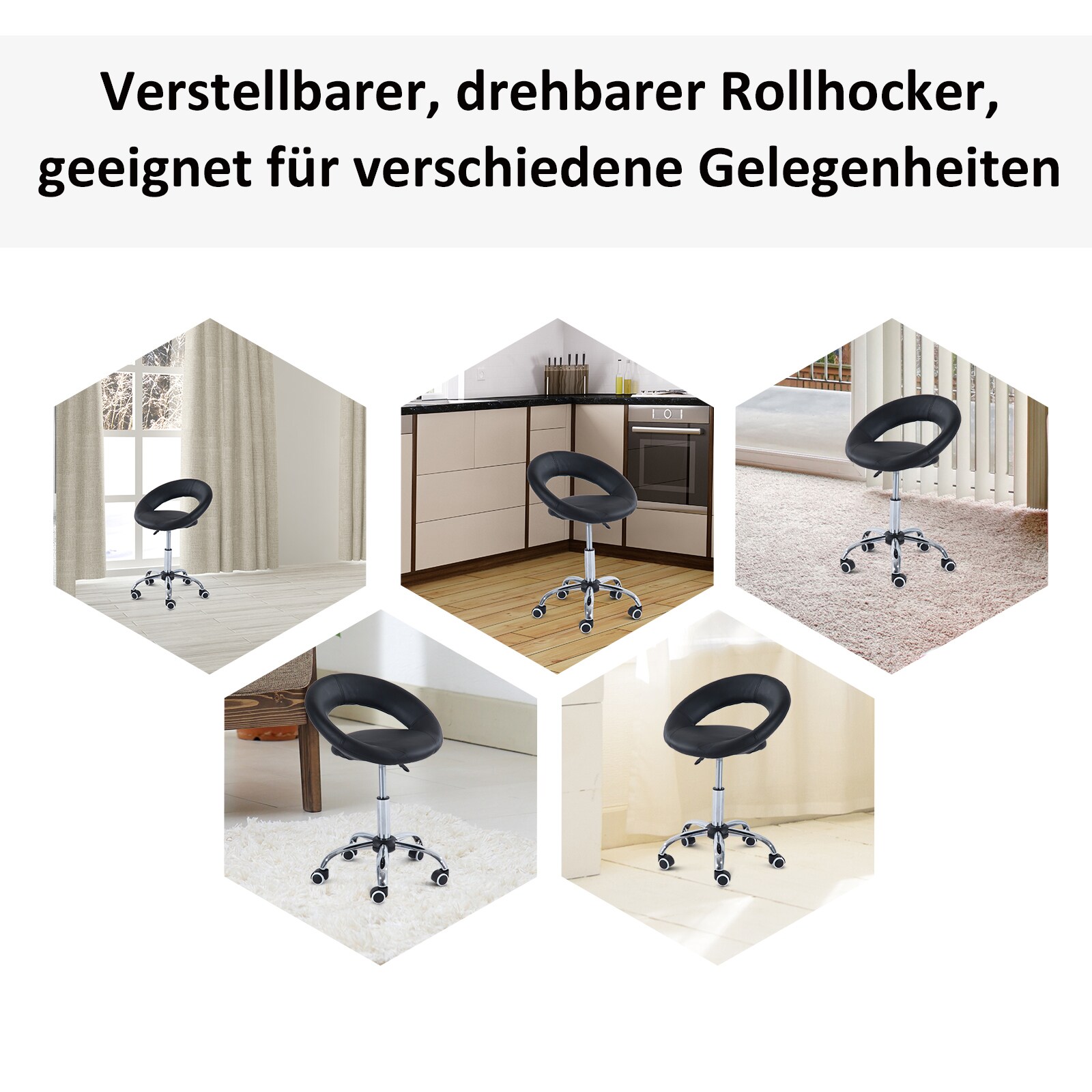 HOMCOM Rollhocker höhenverstellbar schwarz 54 x 50 x (66-78) cm