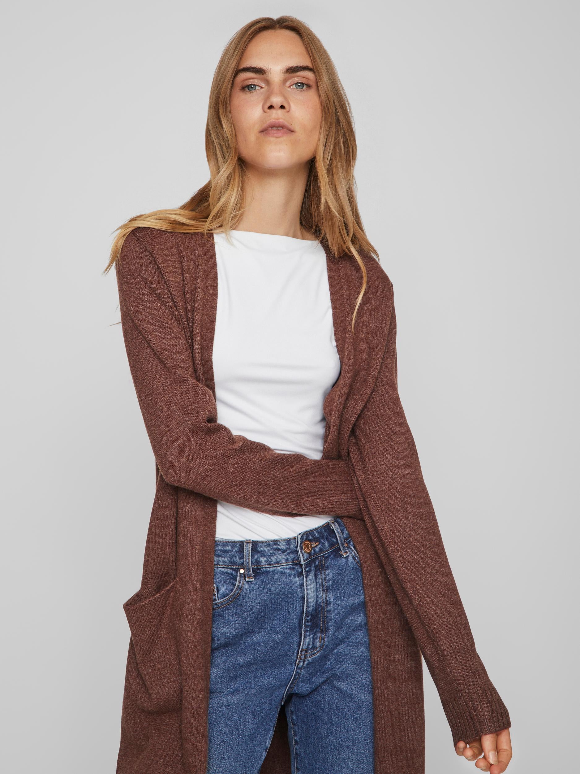 Vila  Viril lang cardigan - Shaved Chocolate