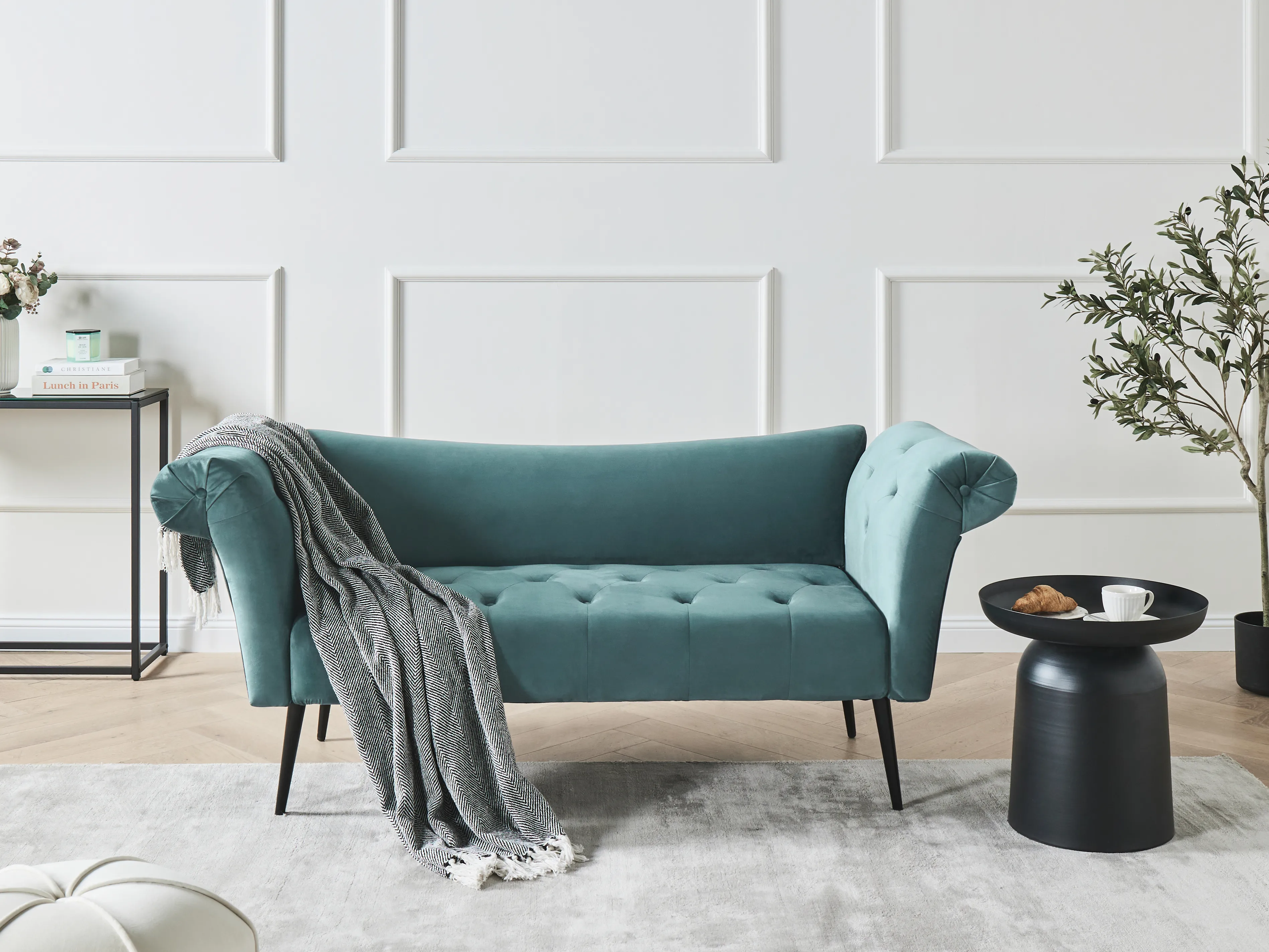 Chaise longue NANTILLY Fluweel Groenblauw